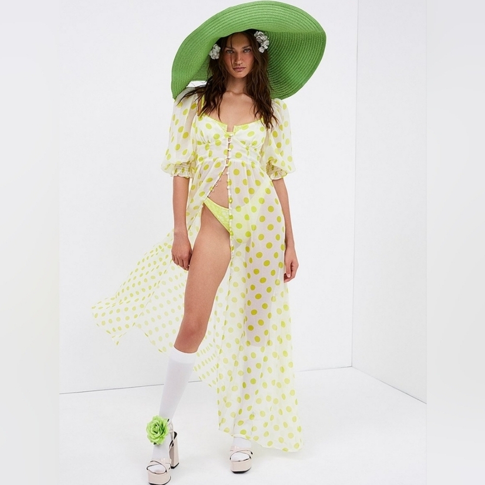 NEVER WORN! For Love And Lemons Green Polka Dot Dress/Swim Cover Up Size Small